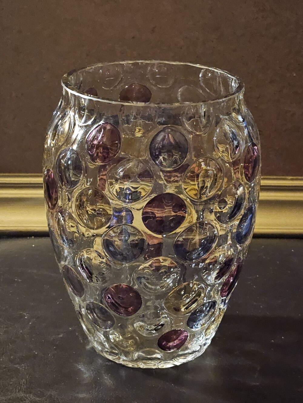 Vintage Bohemia Crystal Vase Multi Colored Bubbles/Dots Czechoslovakia